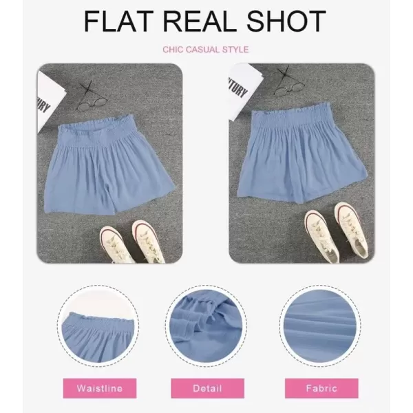 Dokotoo Womens 2023 Casual Summer Ruffle Elastic High Waisted Smocked Shorts Pants