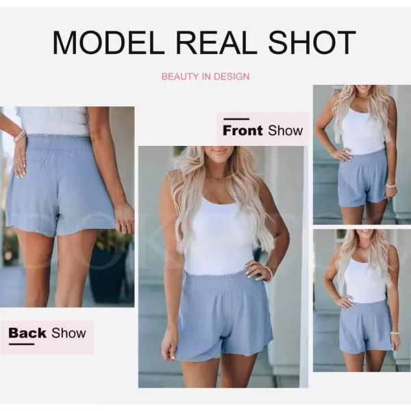 Dokotoo Womens 2023 Casual Summer Ruffle Elastic High Waisted Smocked Shorts Pants