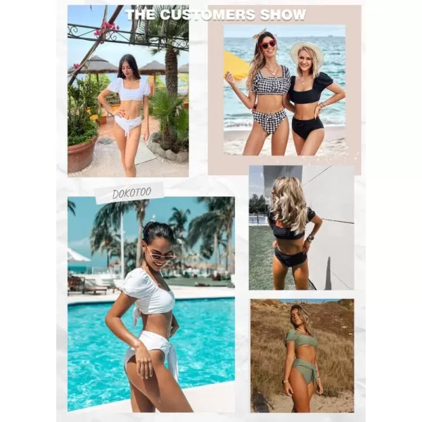 Dokotoo Womens 2023 Cute Solid Bubble Sleeves High Waisted Two Piece Bikini Swimsuit