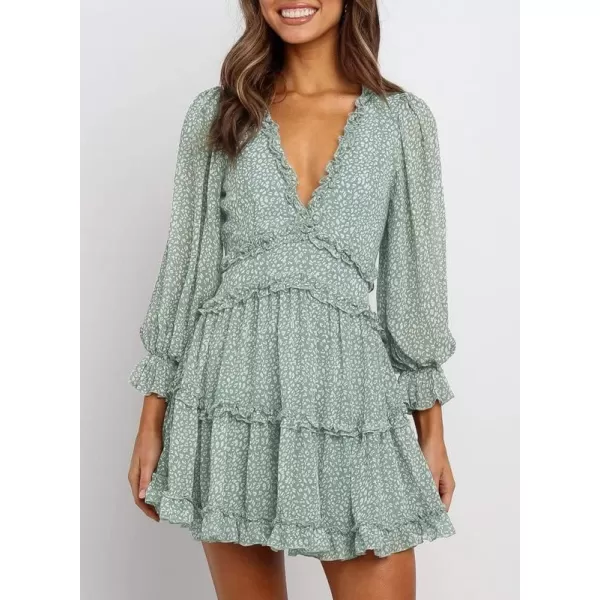 Dokotoo Womens 2023 Fall Deep V Neck Ruffle Long Sleeve Floral Print Mini Dress