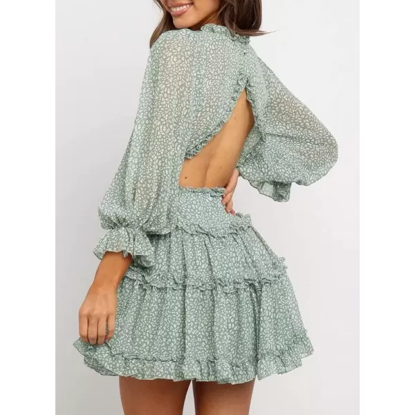 Dokotoo Womens 2023 Fall Deep V Neck Ruffle Long Sleeve Floral Print Mini Dress