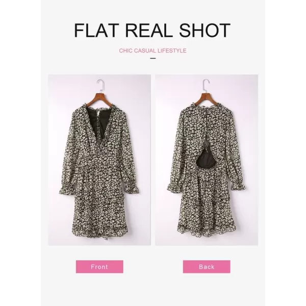 Dokotoo Womens 2023 Fall Deep V Neck Ruffle Long Sleeve Floral Print Mini Dress