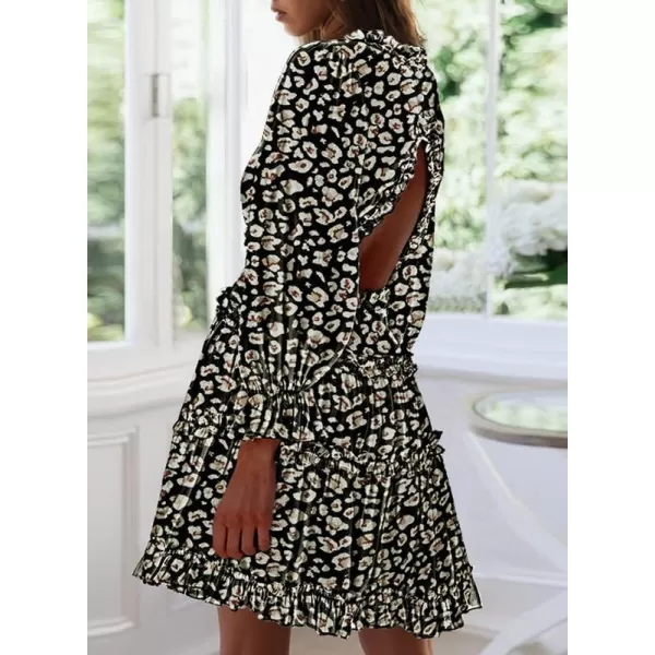Dokotoo Womens 2023 Fall Deep V Neck Ruffle Long Sleeve Floral Print Mini Dress