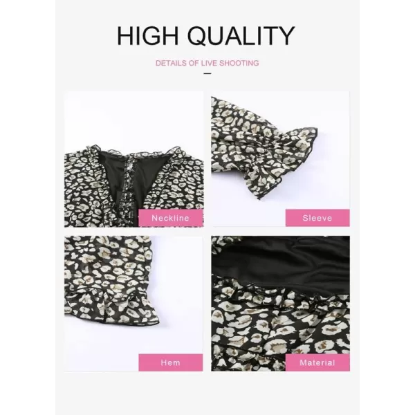 Dokotoo Womens 2023 Fall Deep V Neck Ruffle Long Sleeve Floral Print Mini Dress