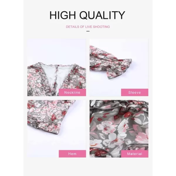 Dokotoo Womens 2023 Fall Deep V Neck Ruffle Long Sleeve Floral Print Mini Dress
