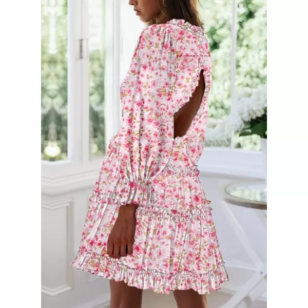 Dokotoo Womens 2023 Fall Deep V Neck Ruffle Long Sleeve Floral Print Mini Dress