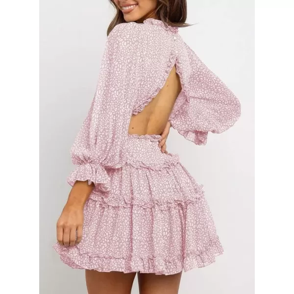 Dokotoo Womens 2023 Fall Deep V Neck Ruffle Long Sleeve Floral Print Mini Dress