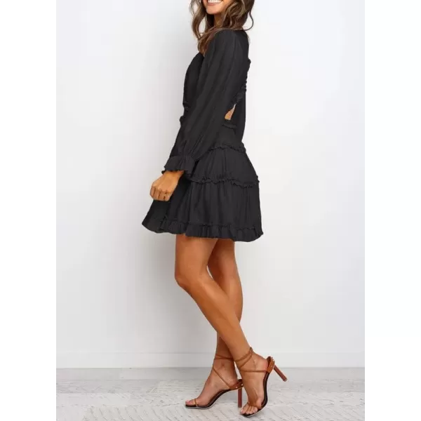 Dokotoo Womens 2023 Fall Deep V Neck Ruffle Long Sleeve Floral Print Mini Dress