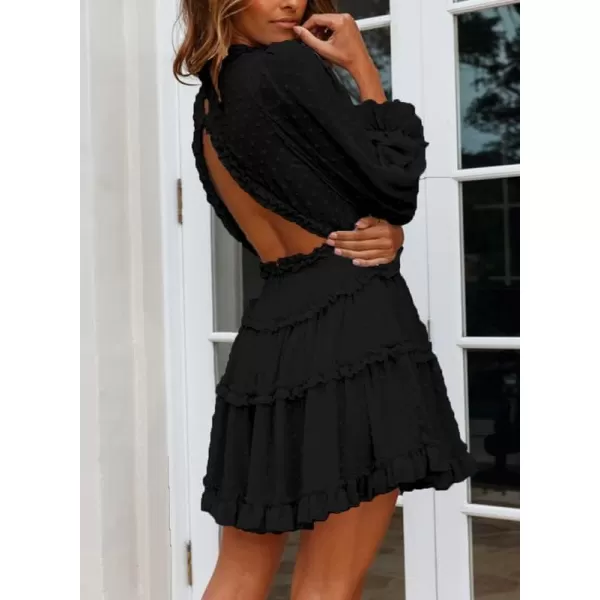 Dokotoo Womens 2023 Fall Deep V Neck Ruffle Long Sleeve Floral Print Mini Dress