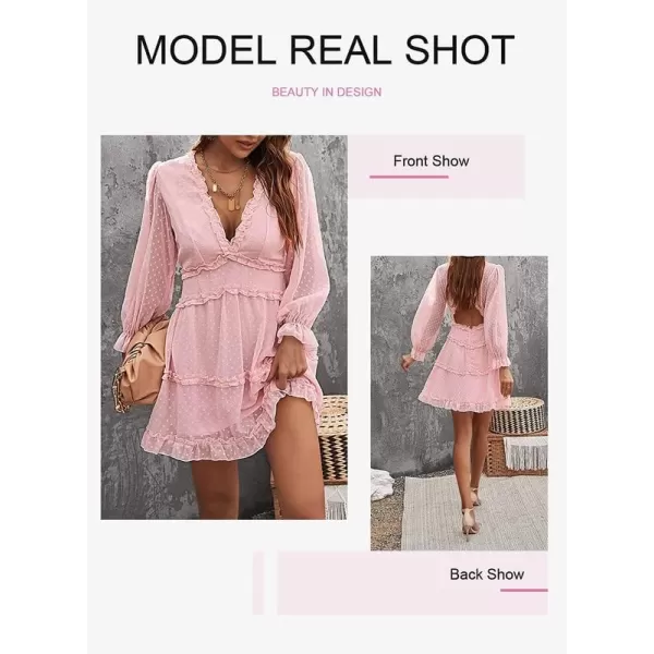 Dokotoo Womens 2023 Fall Deep V Neck Ruffle Long Sleeve Floral Print Mini Dress