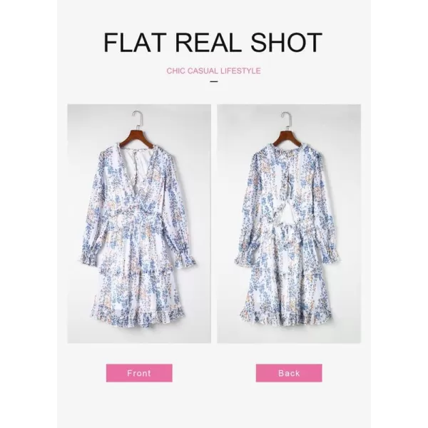 Dokotoo Womens 2023 Fall Deep V Neck Ruffle Long Sleeve Floral Print Mini Dress