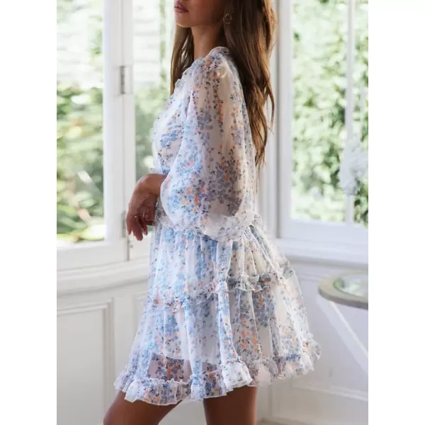 Dokotoo Womens 2023 Fall Deep V Neck Ruffle Long Sleeve Floral Print Mini Dress