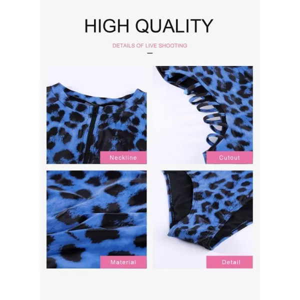 Dokotoo Women's 2023 Fashion Leopard Print Zip Front Long Sleeve One Piece Swimsuit Surfing Rash Guard