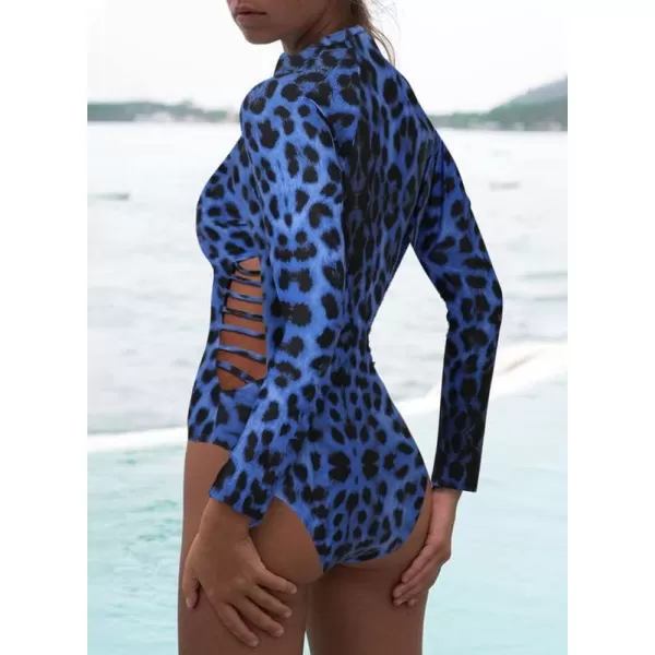 Dokotoo Women's 2023 Fashion Leopard Print Zip Front Long Sleeve One Piece Swimsuit Surfing Rash Guard