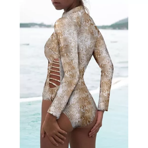 Dokotoo Women's 2023 Fashion Leopard Print Zip Front Long Sleeve One Piece Swimsuit Surfing Rash Guard