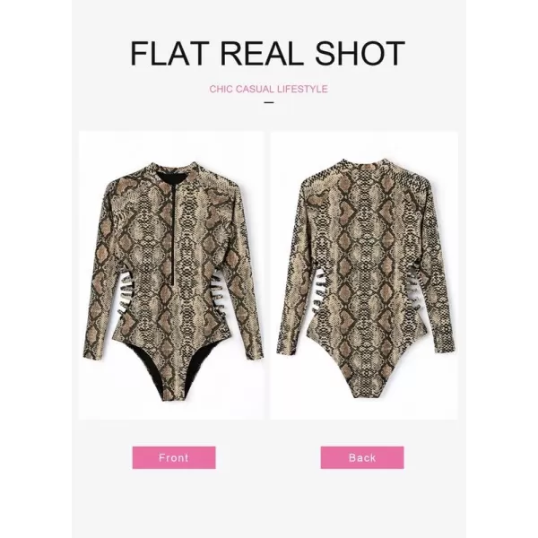 Dokotoo Women's 2023 Fashion Leopard Print Zip Front Long Sleeve One Piece Swimsuit Surfing Rash Guard