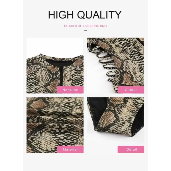 Dokotoo Women's 2023 Fashion Leopard Print Zip Front Long Sleeve One Piece Swimsuit Surfing Rash Guard