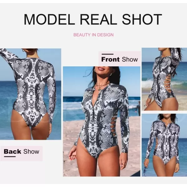 Dokotoo Women's 2023 Fashion Leopard Print Zip Front Long Sleeve One Piece Swimsuit Surfing Rash Guard