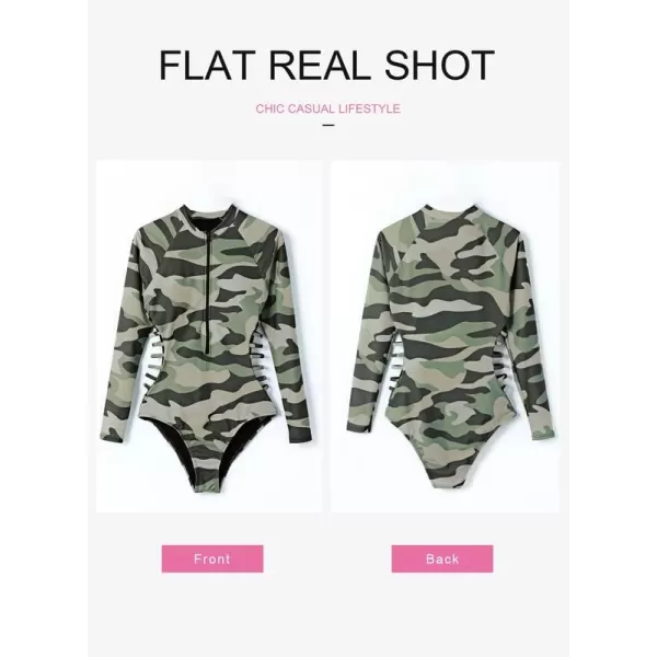 Dokotoo Women's 2023 Fashion Leopard Print Zip Front Long Sleeve One Piece Swimsuit Surfing Rash Guard