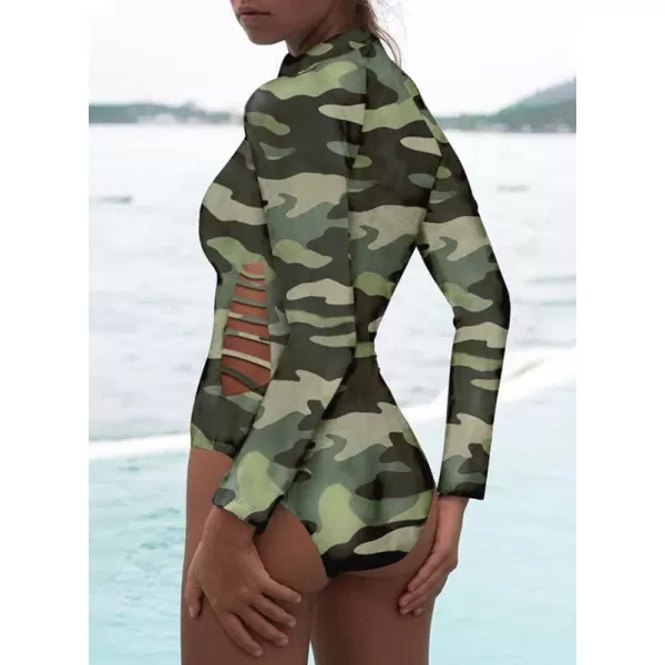Dokotoo Women's 2023 Fashion Leopard Print Zip Front Long Sleeve One Piece Swimsuit Surfing Rash Guard
