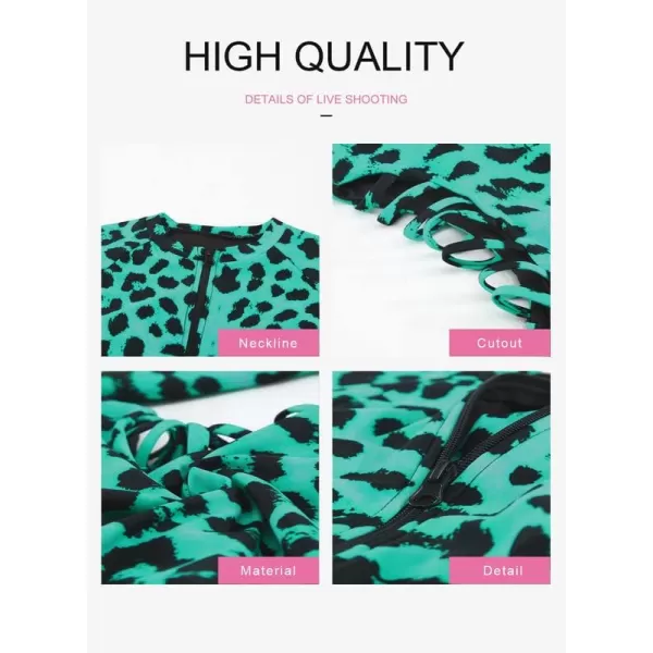 Dokotoo Women's 2023 Fashion Leopard Print Zip Front Long Sleeve One Piece Swimsuit Surfing Rash Guard