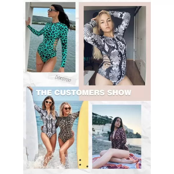 Dokotoo Women's 2023 Fashion Leopard Print Zip Front Long Sleeve One Piece Swimsuit Surfing Rash Guard