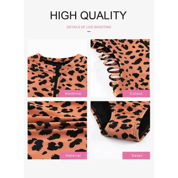 Dokotoo Women's 2023 Fashion Leopard Print Zip Front Long Sleeve One Piece Swimsuit Surfing Rash Guard