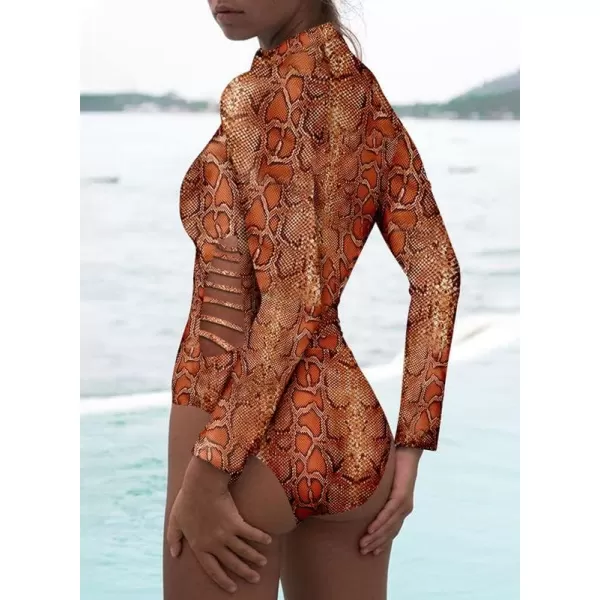 Dokotoo Women's 2023 Fashion Leopard Print Zip Front Long Sleeve One Piece Swimsuit Surfing Rash Guard