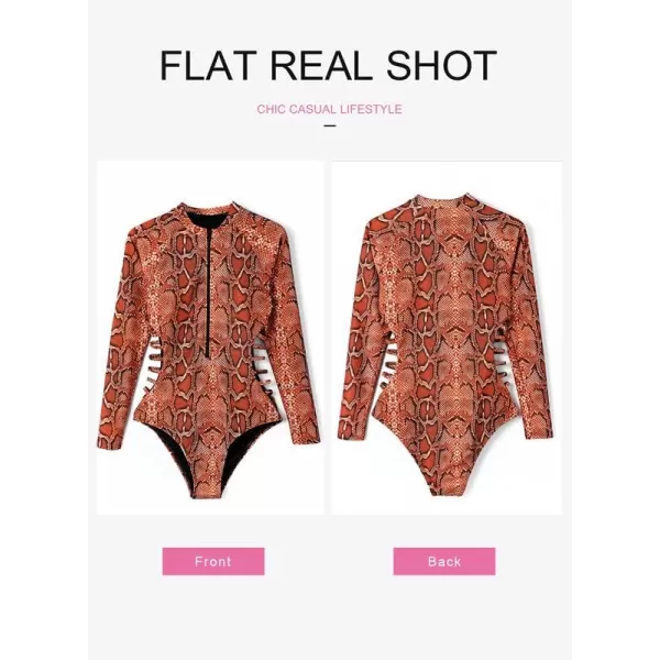 Dokotoo Women's 2023 Fashion Leopard Print Zip Front Long Sleeve One Piece Swimsuit Surfing Rash Guard