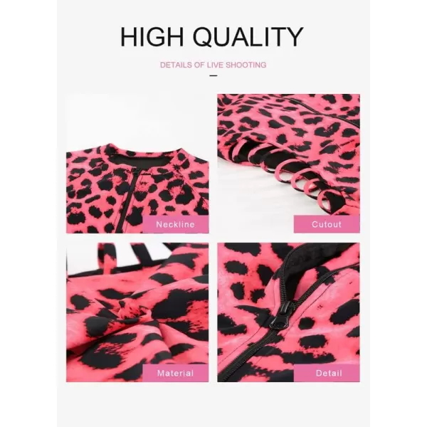 Dokotoo Women's 2023 Fashion Leopard Print Zip Front Long Sleeve One Piece Swimsuit Surfing Rash Guard