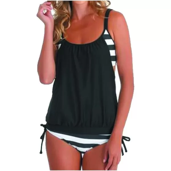 Dokotoo Womens 2023 Fashion Stripes Print Lined Up Double Up Tankini Sets Swimsuits Bathing Suit Swimwear 