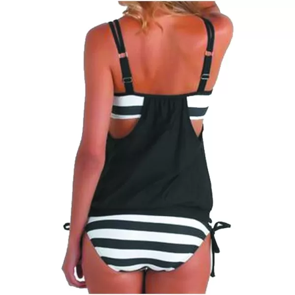 Dokotoo Womens 2023 Fashion Stripes Print Lined Up Double Up Tankini Sets Swimsuits Bathing Suit Swimwear 