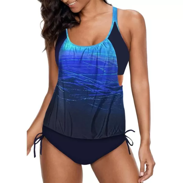Dokotoo Womens 2023 Fashion Stripes Print Lined Up Double Up Tankini Sets Swimsuits Bathing Suit Swimwear 