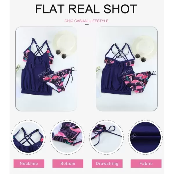 Dokotoo Womens 2023 Fashion Stripes Print Lined Up Double Up Tankini Sets Swimsuits Bathing Suit Swimwear 