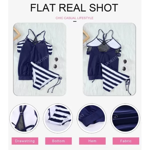 Dokotoo Womens 2023 Fashion Stripes Print Lined Up Double Up Tankini Sets Swimsuits Bathing Suit Swimwear 