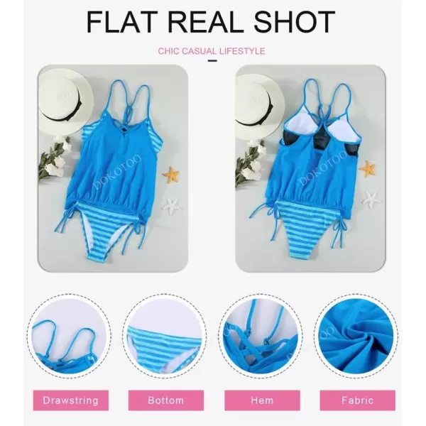 Dokotoo Womens 2023 Fashion Stripes Print Lined Up Double Up Tankini Sets Swimsuits Bathing Suit Swimwear 