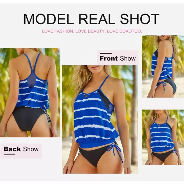 Dokotoo Womens 2023 Fashion Stripes Print Lined Up Double Up Tankini Sets Swimsuits Bathing Suit Swimwear 