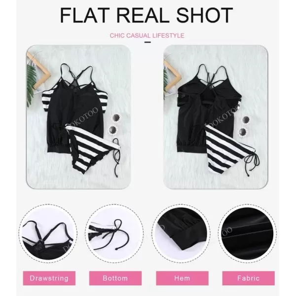 Dokotoo Womens 2023 Fashion Stripes Print Lined Up Double Up Tankini Sets Swimsuits Bathing Suit Swimwear 