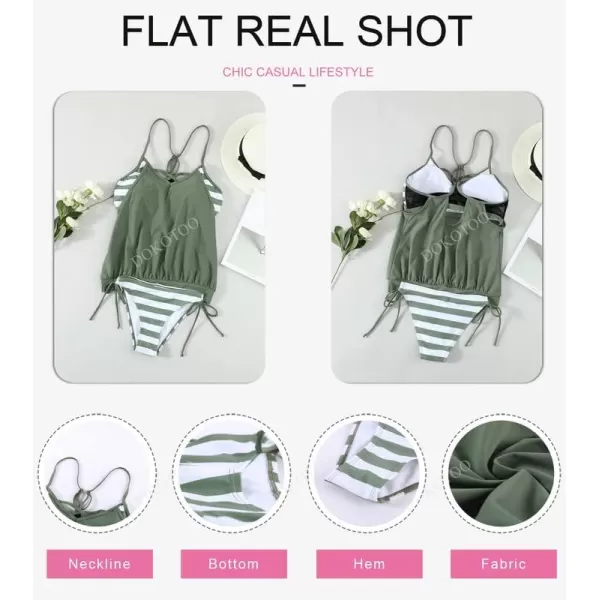 Dokotoo Womens 2023 Fashion Stripes Print Lined Up Double Up Tankini Sets Swimsuits Bathing Suit Swimwear 