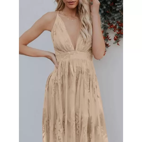 Dokotoo Womens 2023 Formal Dresses Plunging V-Neck Embroidered Floral Lace Mesh Velvet Maxi Dress