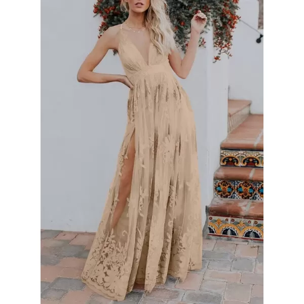 Dokotoo Womens 2023 Formal Dresses Plunging V-Neck Embroidered Floral Lace Mesh Velvet Maxi Dress