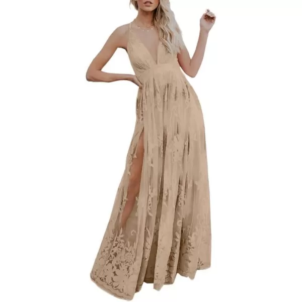 Dokotoo Womens 2023 Formal Dresses Plunging V-Neck Embroidered Floral Lace Mesh Velvet Maxi Dress