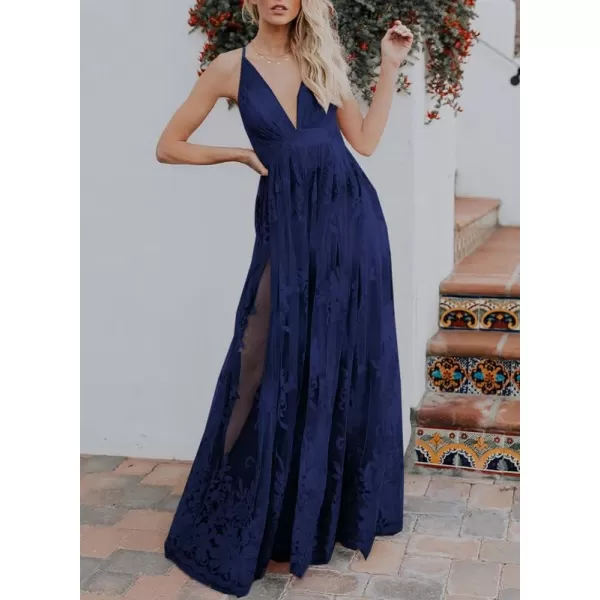Dokotoo Womens 2023 Formal Dresses Plunging V-Neck Embroidered Floral Lace Mesh Velvet Maxi Dress