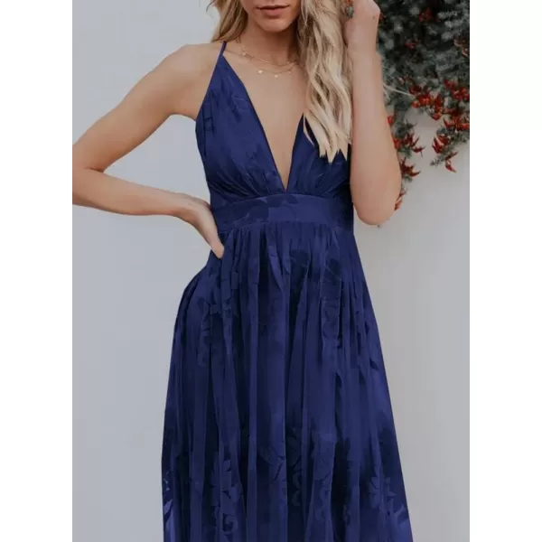 Dokotoo Womens 2023 Formal Dresses Plunging V-Neck Embroidered Floral Lace Mesh Velvet Maxi Dress