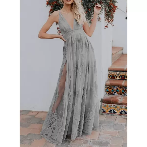 Dokotoo Womens 2023 Formal Dresses Plunging V-Neck Embroidered Floral Lace Mesh Velvet Maxi Dress
