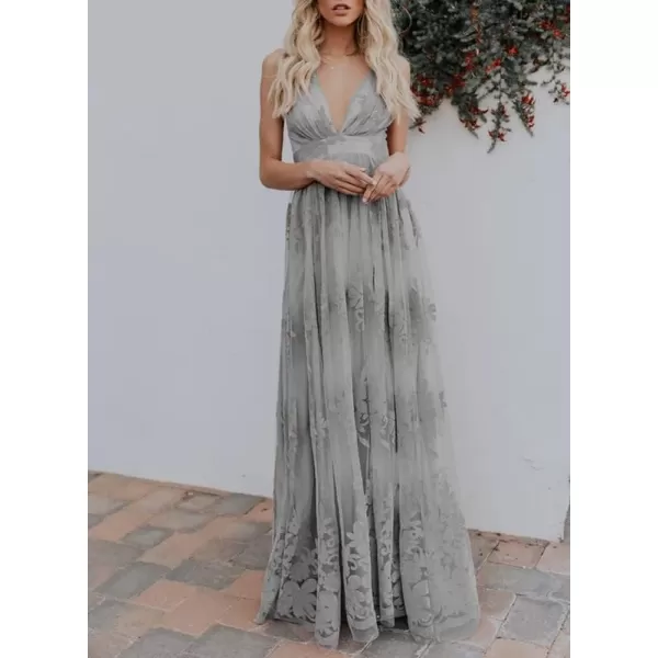 Dokotoo Womens 2023 Formal Dresses Plunging V-Neck Embroidered Floral Lace Mesh Velvet Maxi Dress