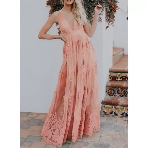 Dokotoo Womens 2023 Formal Dresses Plunging V-Neck Embroidered Floral Lace Mesh Velvet Maxi Dress