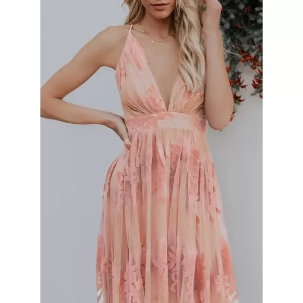 Dokotoo Womens 2023 Formal Dresses Plunging V-Neck Embroidered Floral Lace Mesh Velvet Maxi Dress