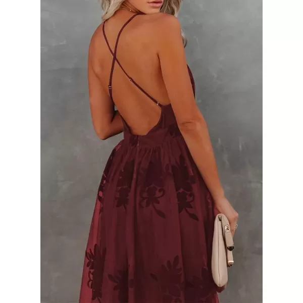 Dokotoo Womens 2023 Formal Dresses Plunging V-Neck Embroidered Floral Lace Mesh Velvet Maxi Dress