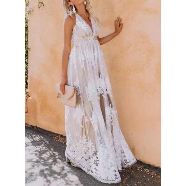 Dokotoo Womens 2023 Formal Dresses Plunging V-Neck Embroidered Floral Lace Mesh Velvet Maxi Dress